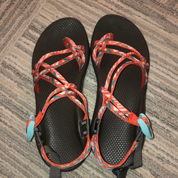 orange and blue chacos